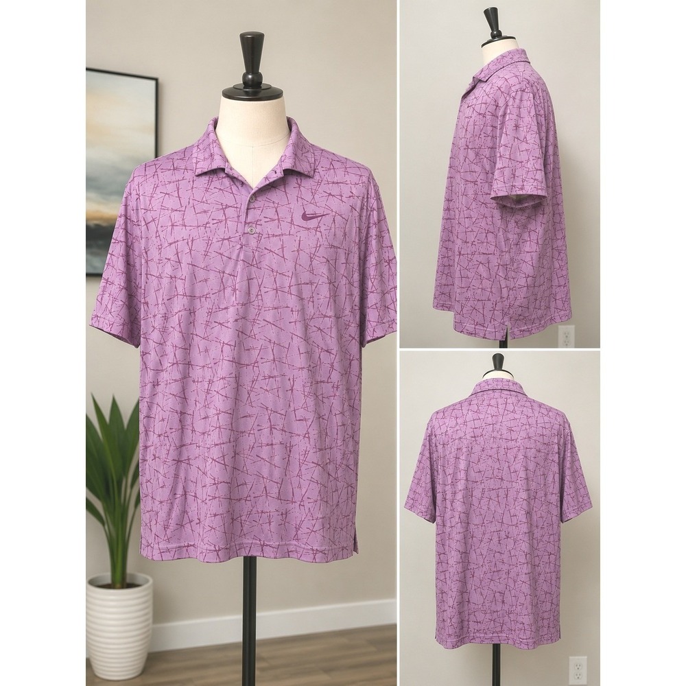 Nike Dri-FIT Victory+ Pine Needle Print Golf Polo Plum Dust Country Club 2XL